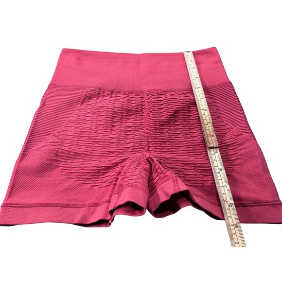 Womens High-Waisted Seamless Pink Workout Shorts - Picture 4 of 7